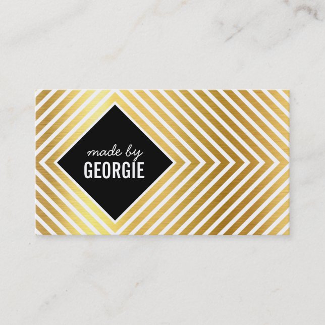 MODERN GEOMETRIC PATTERN diamond black white gold Business Card (Front)
