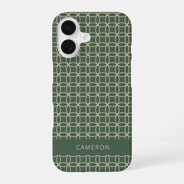 Modern Geometric Pattern Forest Green Personalized Iphone Case (Back)