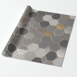 modern geometric pattern golden and silver hexagon wrapping paper