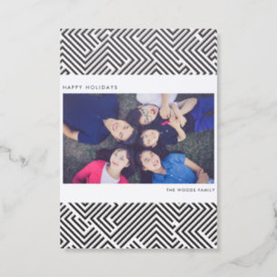 Modern Geometric Pattern Happy Holidays Letterpress Photo Cards