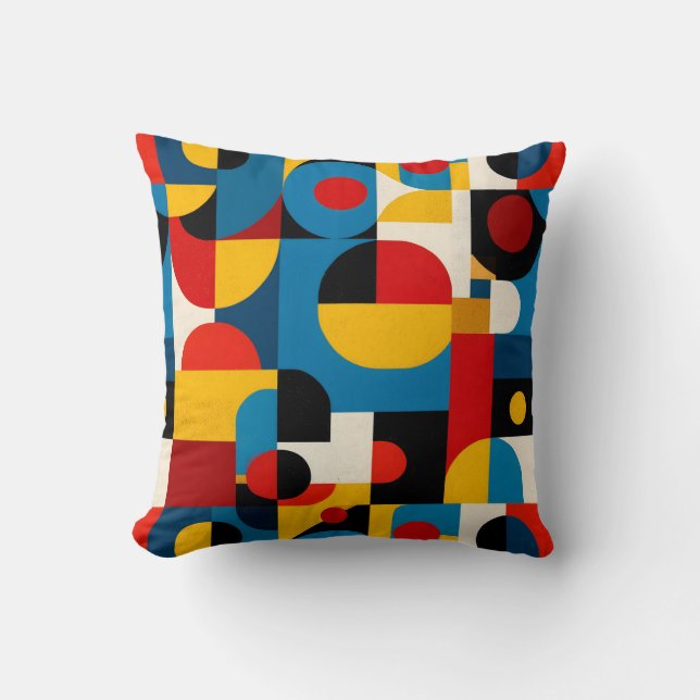 Modern Geometric Pattern in Bauhaus Style Throw Pillow (Front)