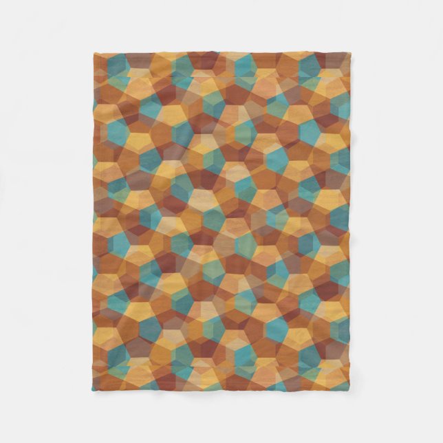Modern Geometric Pattern In Brown Beige & Blue Fleece Blanket (Front)