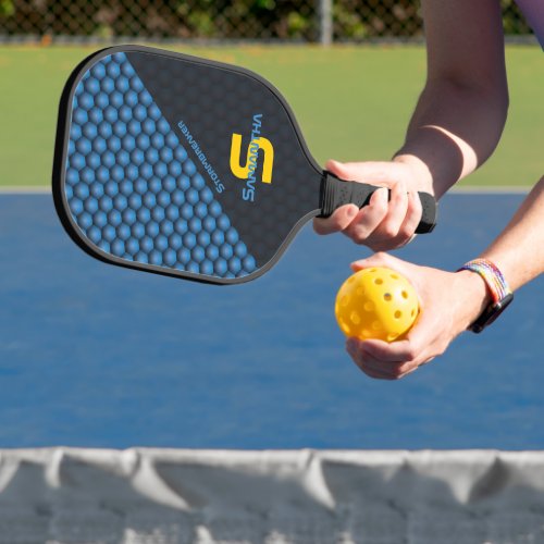 Modern Geometric Pattern Iron Blue Custom Name Pickleball Paddle