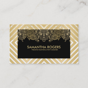 Modern Geometric Pattern & Lace Black & Gold Business Card