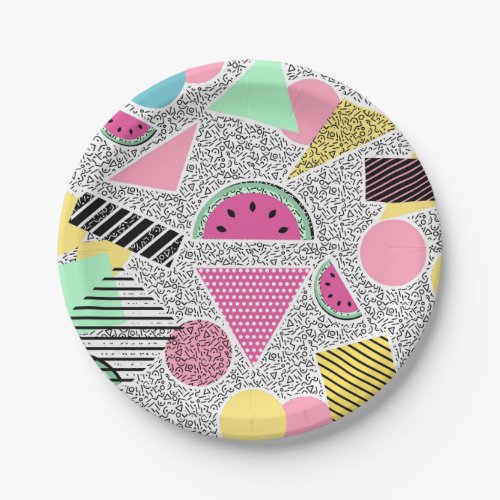 Modern geometric pattern Memphis patterns inspired Paper Plates