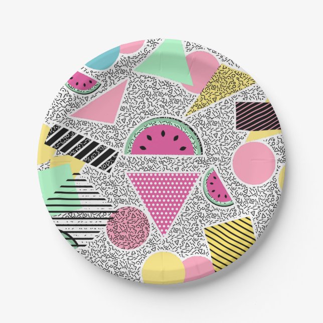 Modern geometric pattern Memphis patterns inspired Paper Plates (Front)