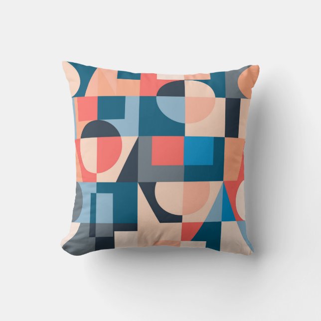 Modern Geometric Pattern Peach Pink White Blue  Throw Pillow (Front)
