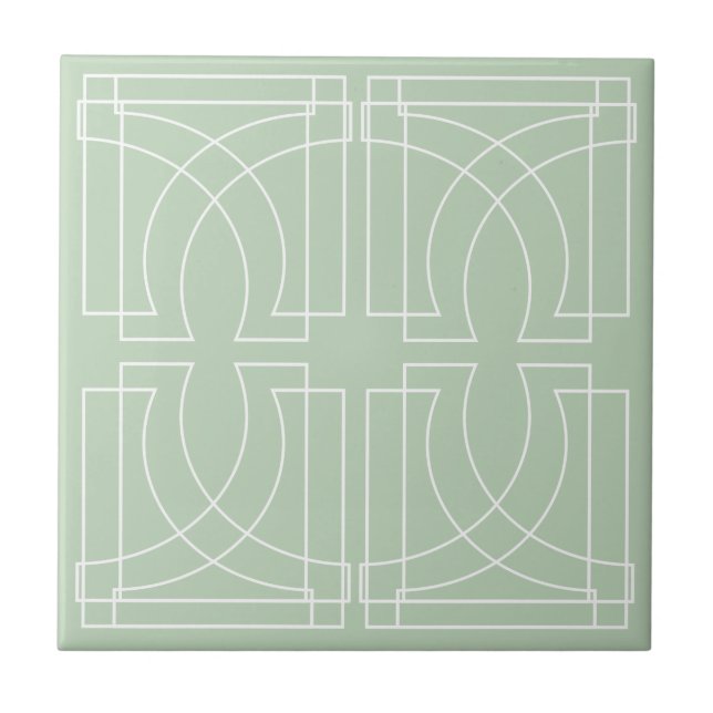Modern Geometric Pattern Sage Green Ceramic Tile (Front)