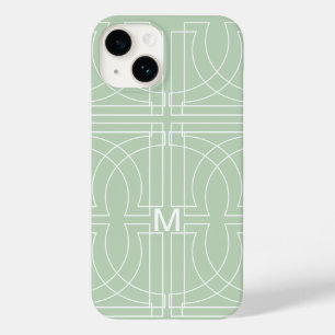 Modern Geometric Pattern Sage Green Monogrammed Case-Mate iPhone 14 Case