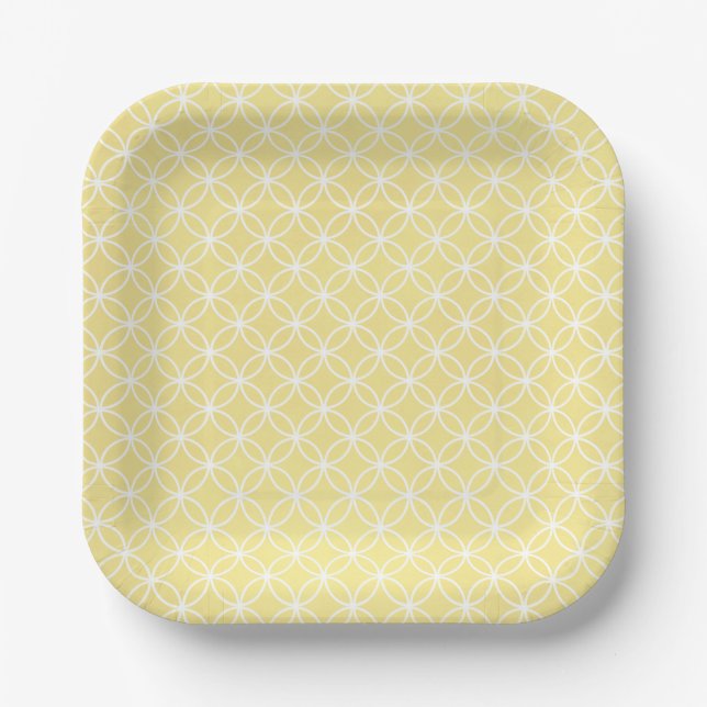 Modern Geometric Pattern Sunny Pastel Yellow Paper Plates (Front)