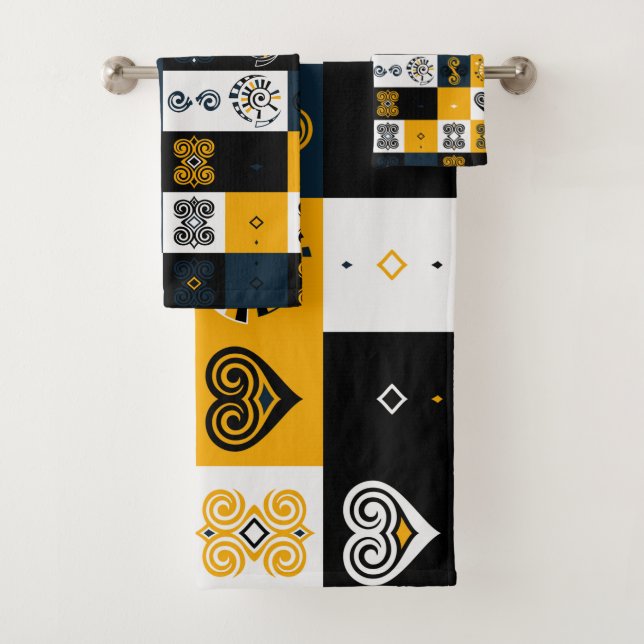 Modern geometric pattern trendy yellow   bath towel set (Insitu)