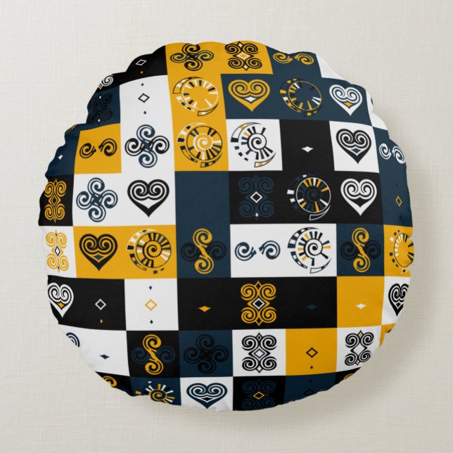 Modern geometric pattern trendy yellow round pillow (Front)