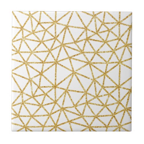Modern Geometric Pattern White Gold Glitter Stripe Ceramic Tile