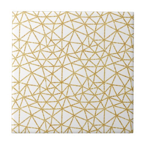 Modern Geometric Pattern White Gold Glitter Stripe Tile