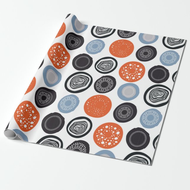 Modern geometric pattern with drawn circles wrapping paper (Unrolled)