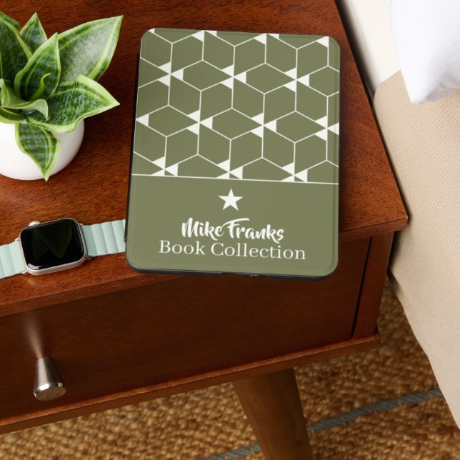 Modern geometric pattern with star Monogram Kindle Cover (In Use (Bedside))
