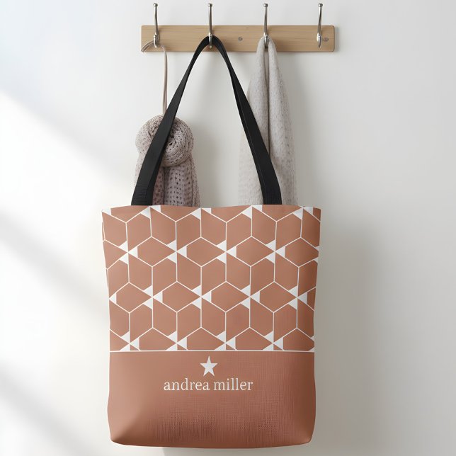 Modern geometric pattern with star Monogram Tote Bag (personalized tote bag with geometric pattern)