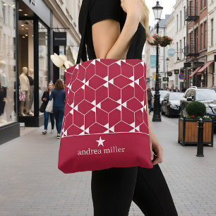 Modern geometric pattern with star Monogram Tote Bag