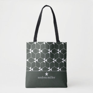 Modern geometric pattern with star Monogram Tote Bag