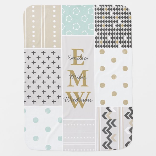 Modern Geometric Patterned Baby Boy Blanket (Front)