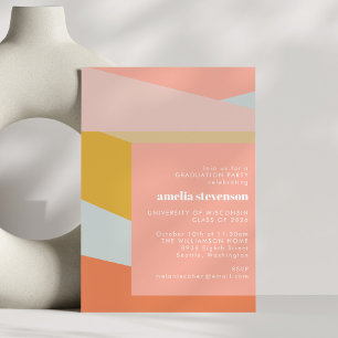 Modern Geometric Peach Pastel Graduation Party Invitation
