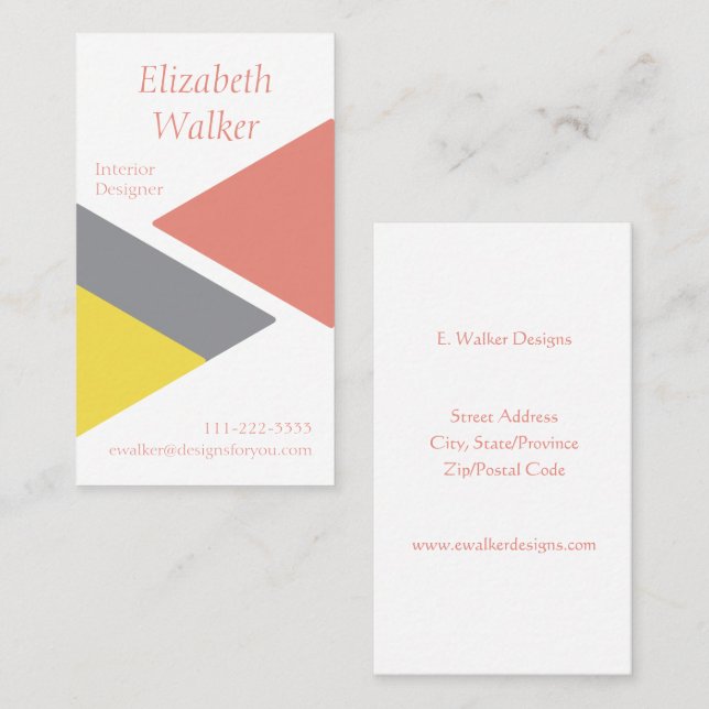 Modern Geometric Personalized Peach and Gray Business Card (Front/Back)
