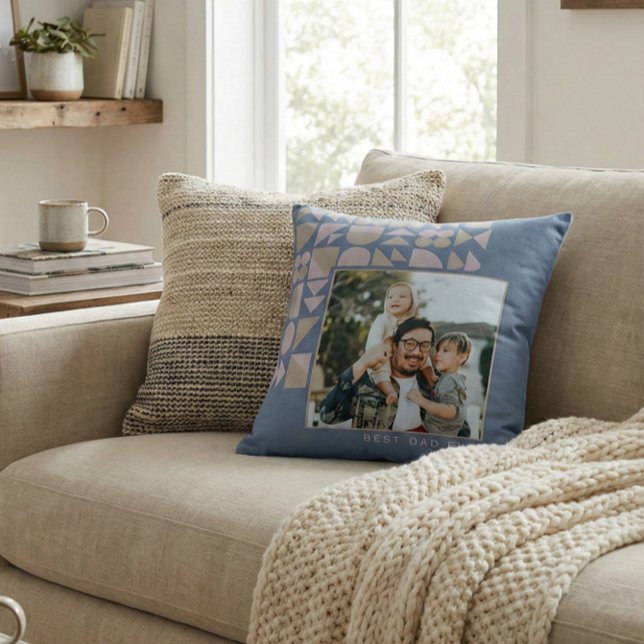 Modern Geometric Photo Family Keepsake Soft Blue Throw Pillow (Creator Uploaded)