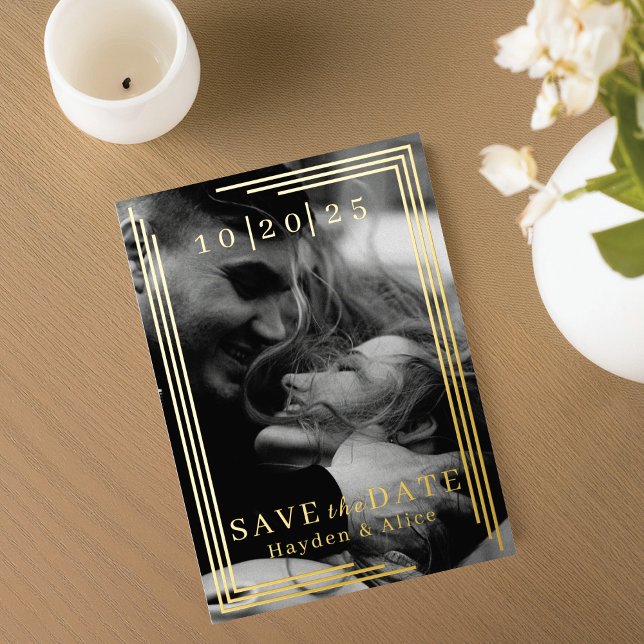Modern Geometric Photo Foil Save the Date Invitation (Creator Uploaded)