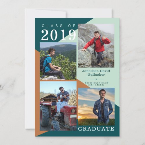 Modern Geometric Photo Green Copper Graduation Announcement