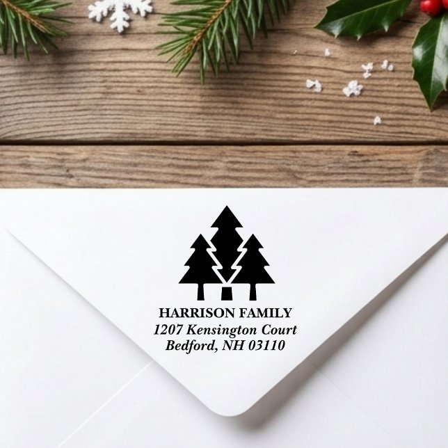 Modern Geometric Pine Tree Return Address Custom Rubber Stamp (Creator Uploaded)