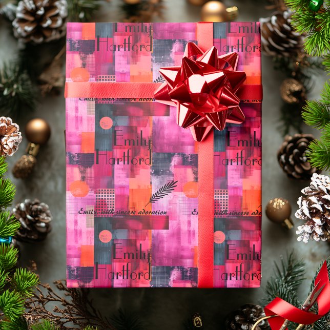 Modern geometric pink and black personalized gift  wrapping paper (Creator Uploaded)