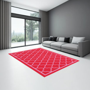 Modern Geometric Pink and Red Quatrefoil Area Rug