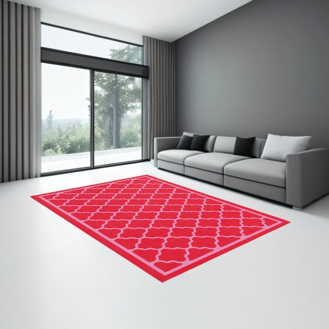  Modern Geometric Pink and Red Quatrefoil Area Rug (Insitu (Indoor 3))