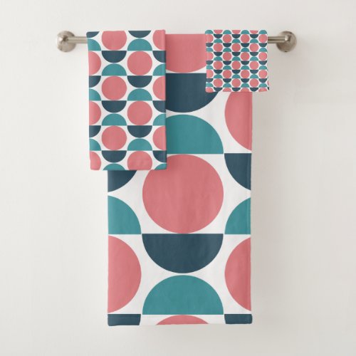 Modern Geometric Pink and Teal Circles Bath Towel Set