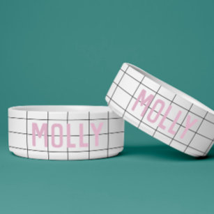 Modern Geometric Pink and White Grid Girly Minimal Bowl