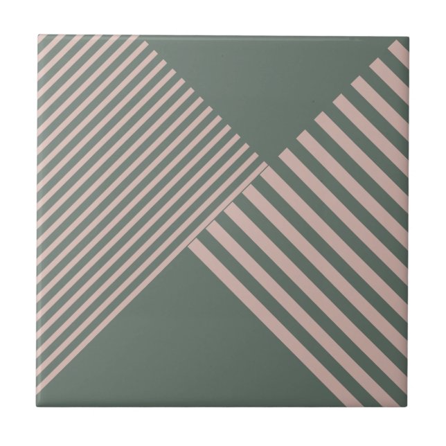 Modern Geometric Pink Diagonal Stripes Slate Gray Ceramic Tile (Front)