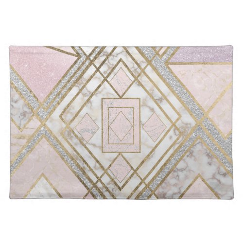 Modern Geometric Pink Gold Silver Glitter Marble Cloth Placemat