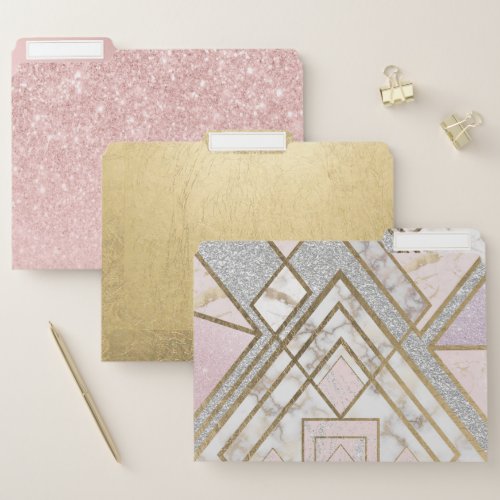 Modern Geometric Pink Gold Silver Glitter Marble File Folder