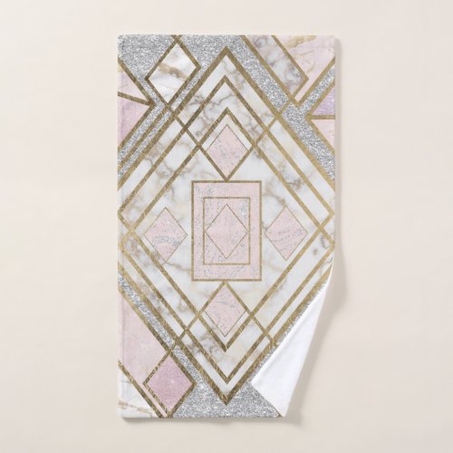 Modern Geometric Pink Gold Silver Glitter Marble Hand Towel