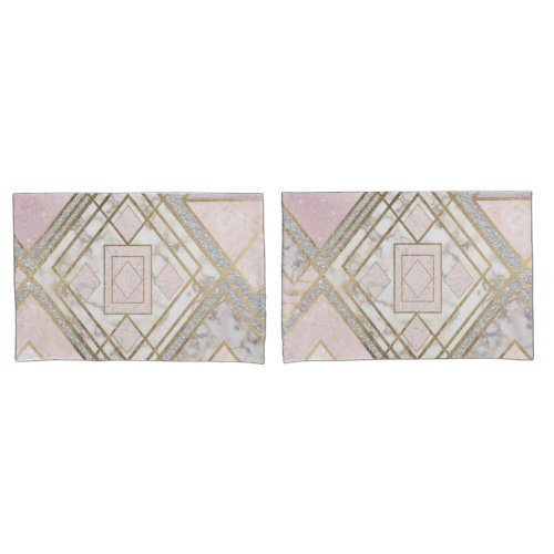 Modern Geometric Pink Gold Silver Glitter Marble Pillow Case