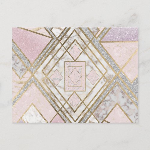 Modern Geometric Pink Gold Silver Glitter Marble Postcard