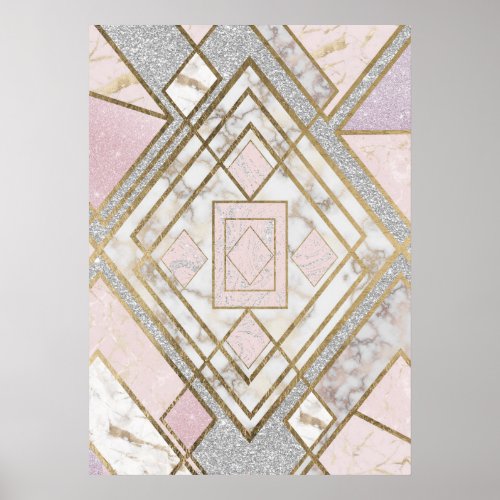 Modern Geometric Pink Gold Silver Glitter Marble Poster