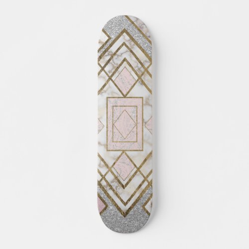 Modern Geometric Pink Gold Silver Glitter Marble Skateboard