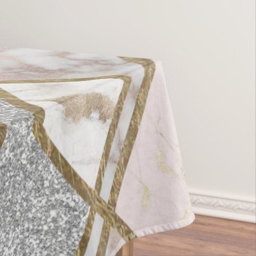 Modern Geometric Pink Gold Silver Glitter Marble Tablecloth