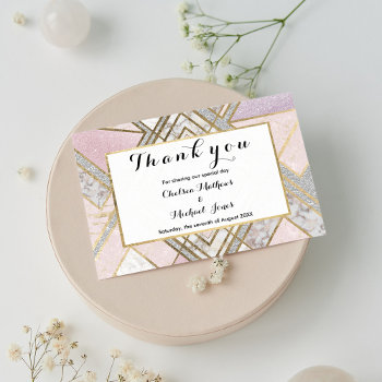 Modern Geometric Pink Gold Silver Glitter Marble Thank You Card by pink_water at Zazzle