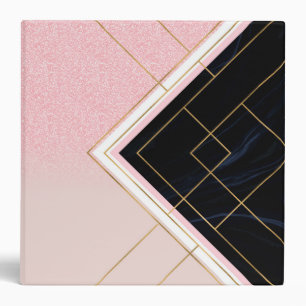 Modern Geometric Pink Gold Strokes Design 3 Ring Binder