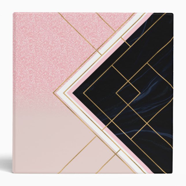 Modern Geometric Pink Gold Strokes Design 3 Ring Binder (Front)