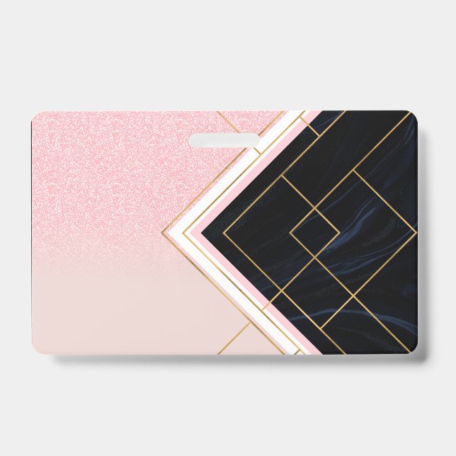 Modern Geometric Pink Gold Strokes Design Badge (Front)