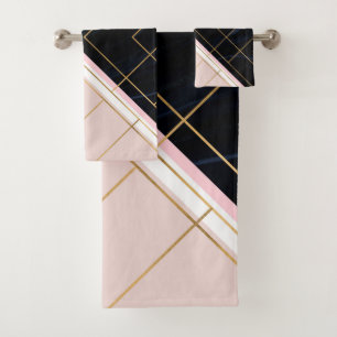 Modern Geometric Pink Gold Strokes Design Bath Towel Set