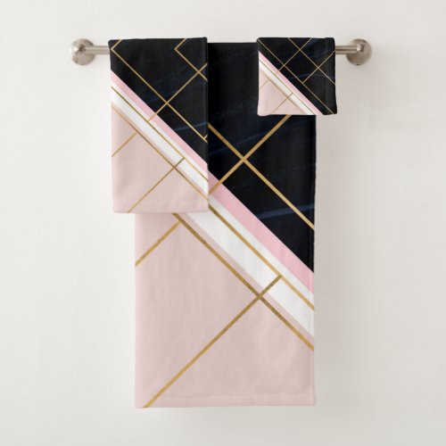 Modern Geometric Pink Gold Strokes Design Bath Towel Set